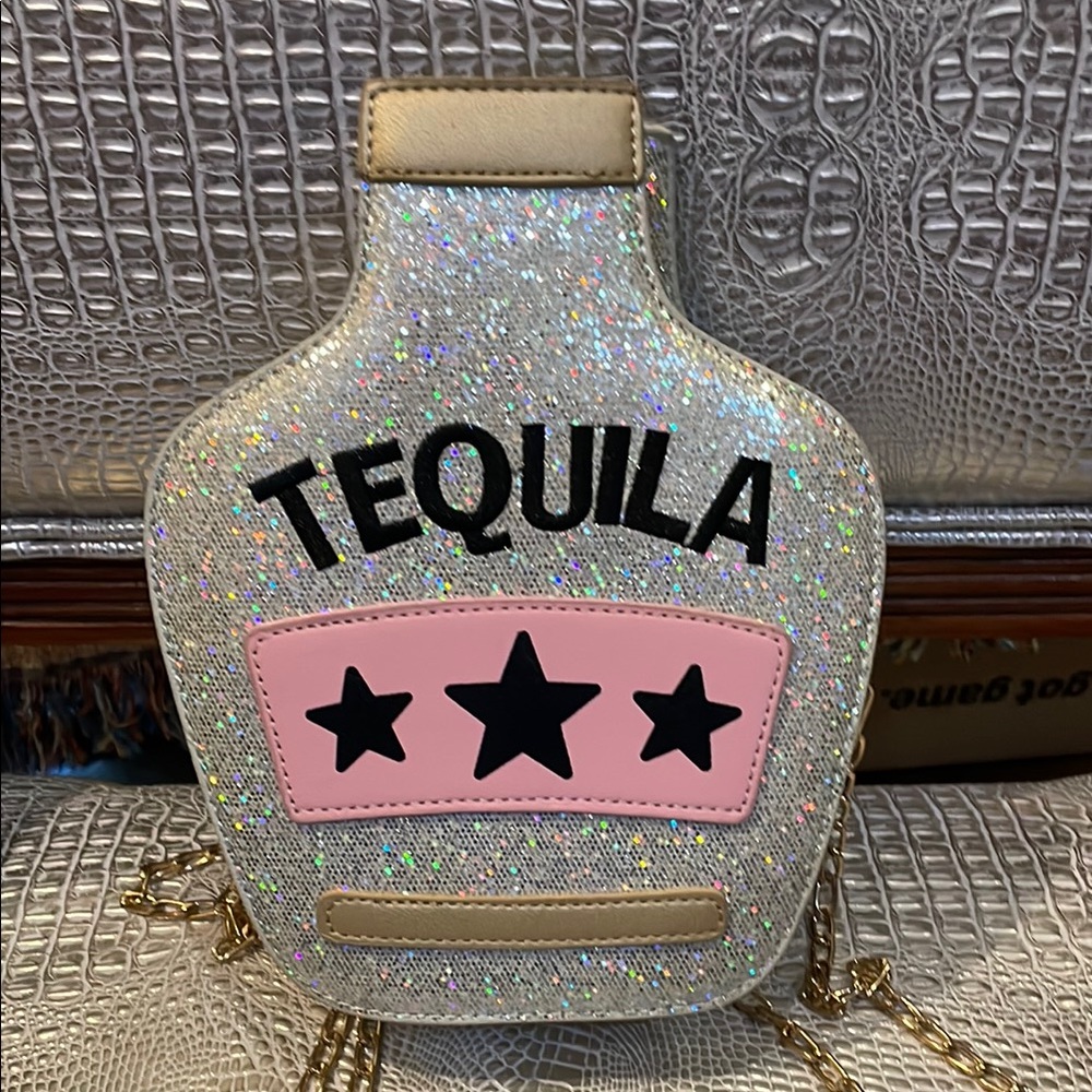 Glitter Tequila Bottle Crossbody Bag NWOT